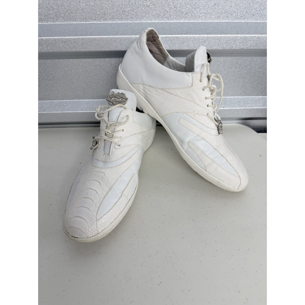 Belvedere Shoe Bene Ostrich and Soft Calf Sneakers White 2010 Size 11